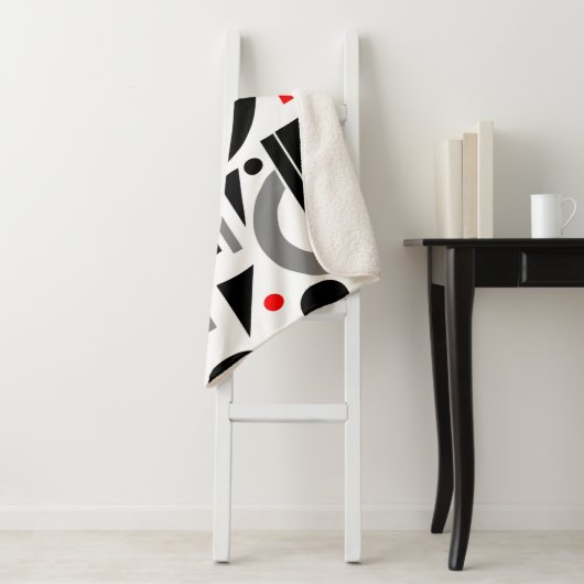 Matig Abstract grijs rood wit Sherpa Deken (In situ)