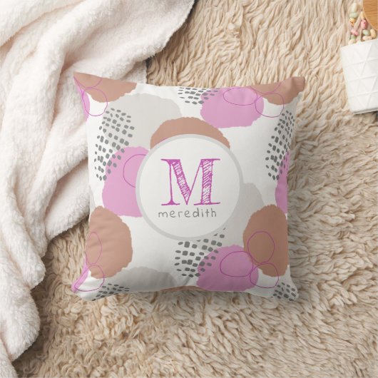 Matig Abstract roze grijze monogram  Kussen (Deken)