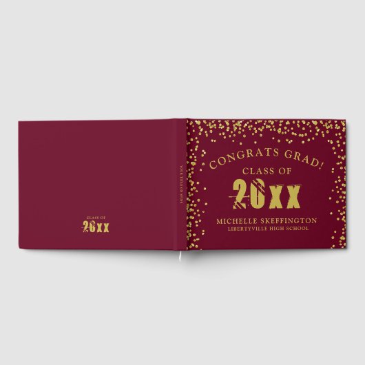 Matig Afstuderen maroon Gold Confetti jaar Gastenboek (Volledig)