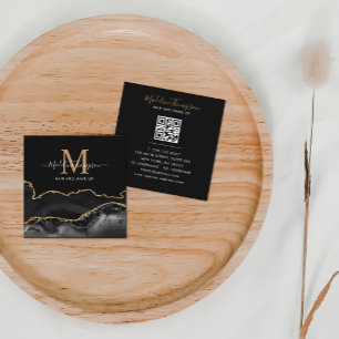 Matig Agate Black Gold Photo QR Code Monogram Vierkante Visitekaartje