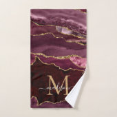Matig Agate Geode Burgundy Gold Monogram script Bad Handdoek (Handdoek)