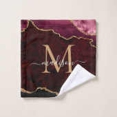 Matig Agate Geode Burgundy Gold Monogram script Bad Handdoek (Wasdoekje)