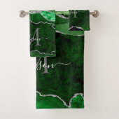 Matig Agate Geode Green Silver Monogram Script Bad Handdoek (Insitu)