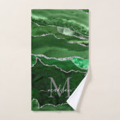 Matig Agate Geode Green Silver Monogram Script Bad Handdoek (Handdoek)