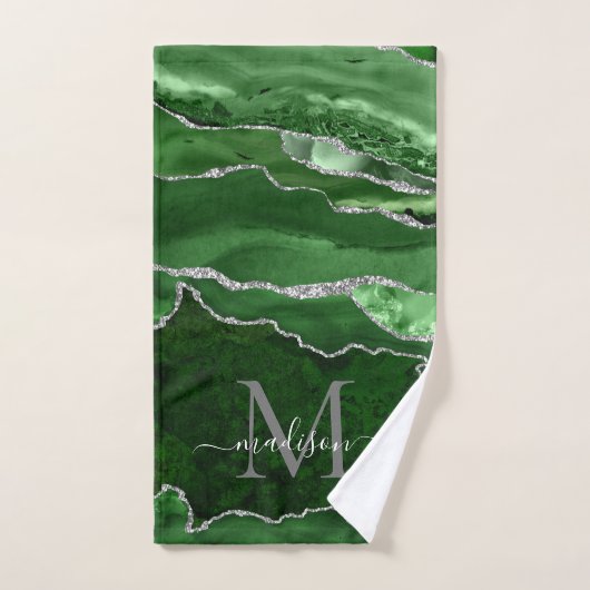 Matig Agate Geode Green Silver Monogram Script Bad Handdoek (Handdoek)