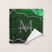 Matig Agate Geode Green Silver Monogram Script Bad Handdoek (Wasdoekje)