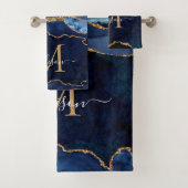 Matig Agate Geode Navy Blue Gold Monogram script Bad Handdoek (Insitu)
