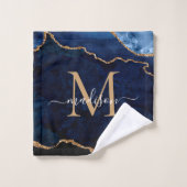 Matig Agate Geode Navy Blue Gold Monogram script Bad Handdoek (Wasdoekje)