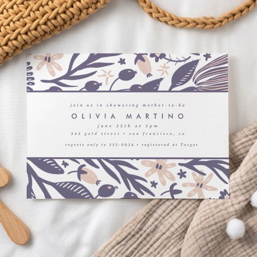 Matig Baby shower van Paars varken met wilde bloem Kaart