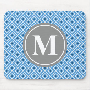 Matig blauw Diamond Grafisch Patroonmonogram Muismat