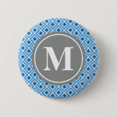 Matig blauw Diamond Grafisch Patroonmonogram Ronde Button 5,7 Cm (Voorkant)