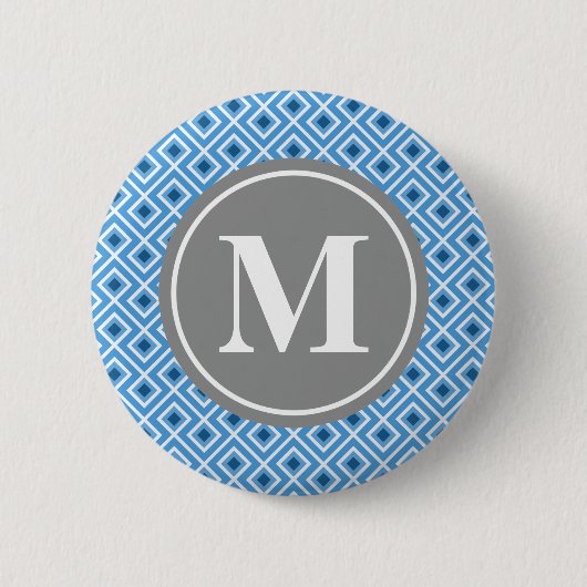Matig blauw Diamond Grafisch Patroonmonogram Ronde Button 5,7 Cm (Voorkant)