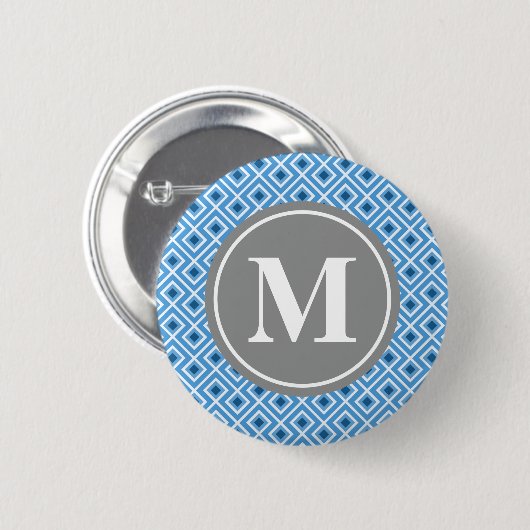 Matig blauw Diamond Grafisch Patroonmonogram Ronde Button 5,7 Cm (Voorkant /achterkant)