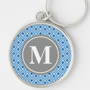 Matig blauw Diamond Grafisch Patroonmonogram Sleutelhanger