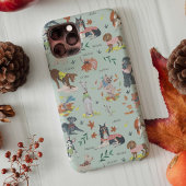 Matig blauw en zwart botanisch hondenpatroon Case-Mate iPhone case