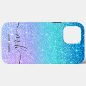 Matig blauw glitter ombre paars chic monogrammen Case-Mate iPhone case (Achterkant (horizontaal))