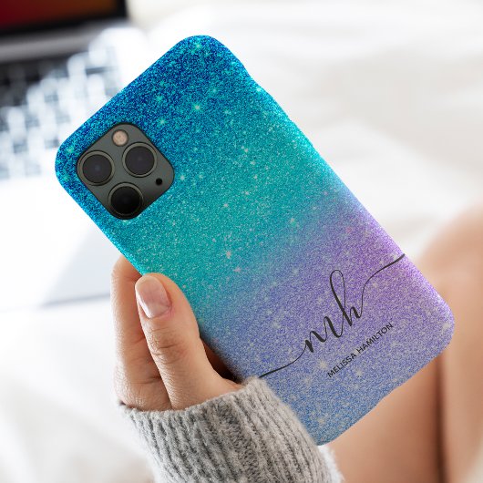 Matig blauw glitter ombre paars chic monogrammen Case-Mate iPhone case