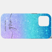 Matig blauw glitter ombre paars chic monogrammen Case-Mate iPhone hoesje (Back (Horizontal))
