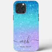 Matig blauw glitter ombre paars chic monogrammen Case-Mate iPhone hoesje (Back)