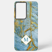 Matig Blauw goudmarmer Monogram Samsung Galaxy Hoesje (Achterkant)