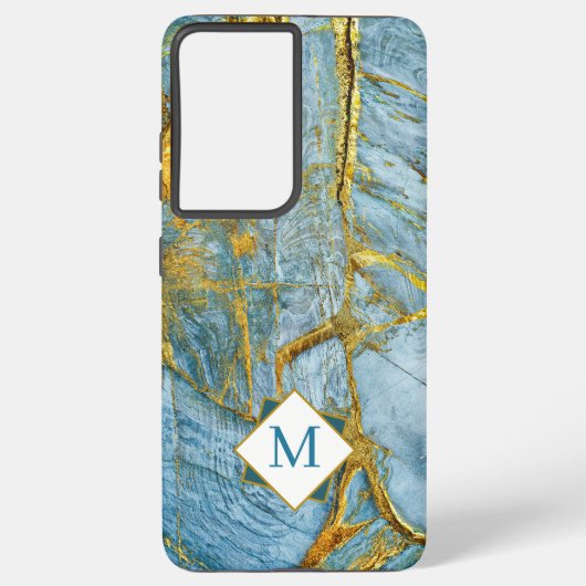 Matig Blauw goudmarmer Monogram Samsung Galaxy Hoesje (Achterkant)