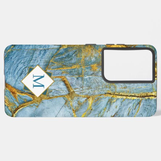 Matig Blauw goudmarmer Monogram Samsung Galaxy Hoesje (Linkerkant)