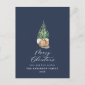 Matig blauw kerstfeest met minimale waterverf feestdagenkaart (Voorkant)