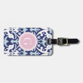 Matig blauw meisje met stammenpatroon monogram bagagelabel (Voorkant horizontaal)