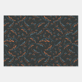 Matig blauw oranje lila geel bessenpatroon inpakpapier vel