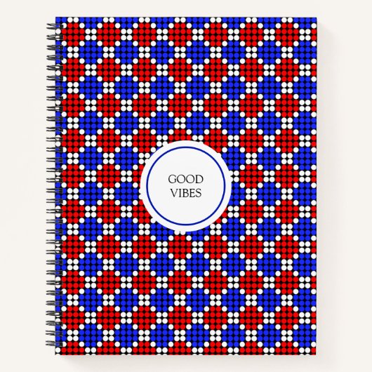Matig Blauw Rood Witte Dotted Diamonds op zwart Notitieboek (Voorkant)