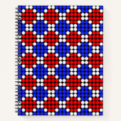 Matig Blauw Rood Witte Dotted Diamonds op zwart Notitieboek (Voorkant)