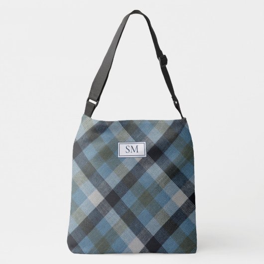 Matig blauw speldegepersonaliseerd monogram crossbody tas (Achterkant)