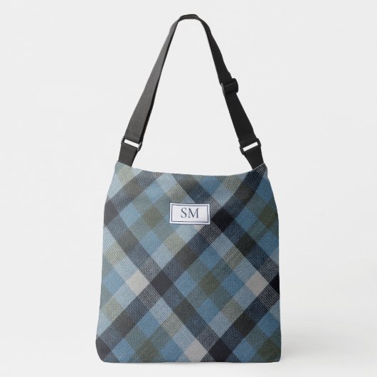 Matig blauw speldegepersonaliseerd monogram crossbody tas (Voorkant)