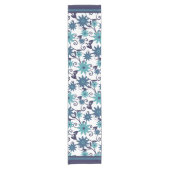 Matig blauw, wit bloempatroon korte tafelloper (Voorkant)