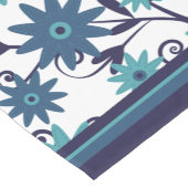 Matig blauw, wit bloempatroon korte tafelloper (Hoek)