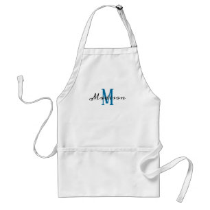 Matig blauw wit monogram Manuscript noem Vrouwen Standaard Schort