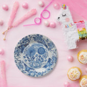 Matig blauw-witte navel-porseleinen-stroomfloraal papieren bordje (Feest)