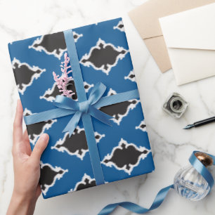 Matig blauw zwart ikat tribaal monogram cadeaupapier