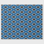Matig blauw zwart ikat tribaal monogram cadeaupapier (Vlak)