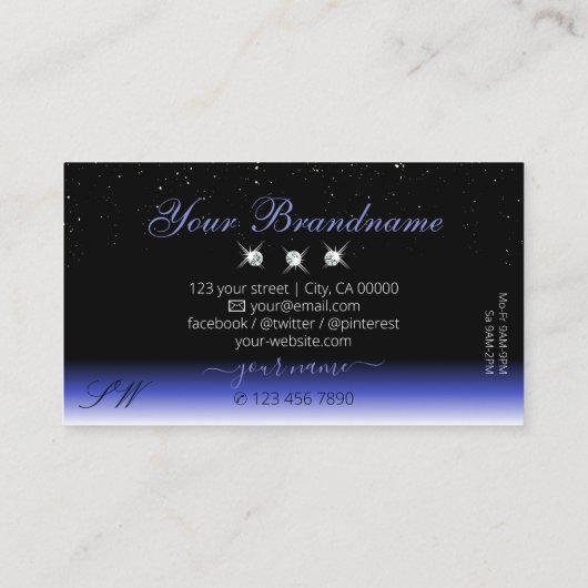 Matig blauw zwart ombre Sparkle Diamonds Monogram Visitekaartje (Achterkant)