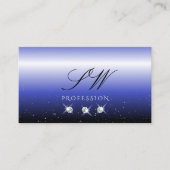 Matig blauw zwart ombre Sparkle Diamonds Monogram Visitekaartje (Voorkant)