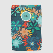 Matig blauwe donkerbloem golfhanddoek (Voorkant)