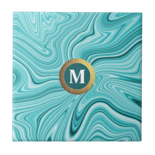 Matig blauwgroen agate monogram tegeltje