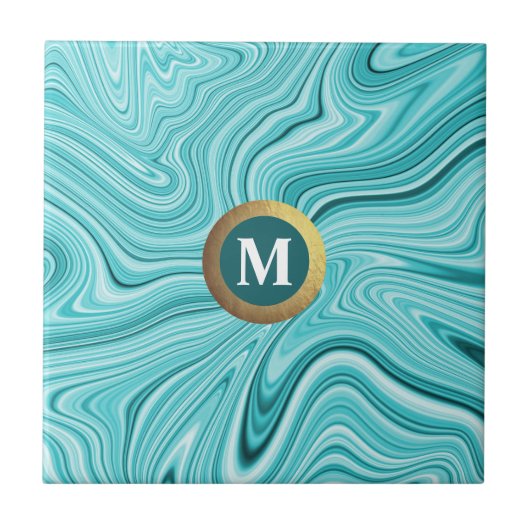 Matig blauwgroen agate monogram tegeltje (Voorkant)