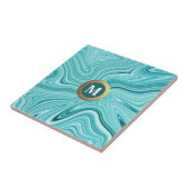 Matig blauwgroen agate monogram tegeltje (Zijkant)
