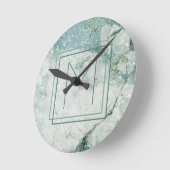 Matig Blauwgroen blauw Marmer omgeven monogram Ronde Klok (Hoek)