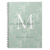 Matig Blauwgroen monogram met botanische bladeren  Notitieboek (Voorkant)