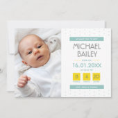 Matig Blauwgroen Yellow Baby Boy Birth Foto Collag Aankondiging (Voorkant)
