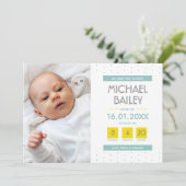 Matig Blauwgroen Yellow Baby Boy Birth Foto Collag Aankondiging (Staand voorkant)