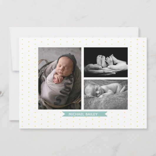 Matig Blauwgroen Yellow Baby Boy Birth Foto Collag Aankondiging (Achterkant)